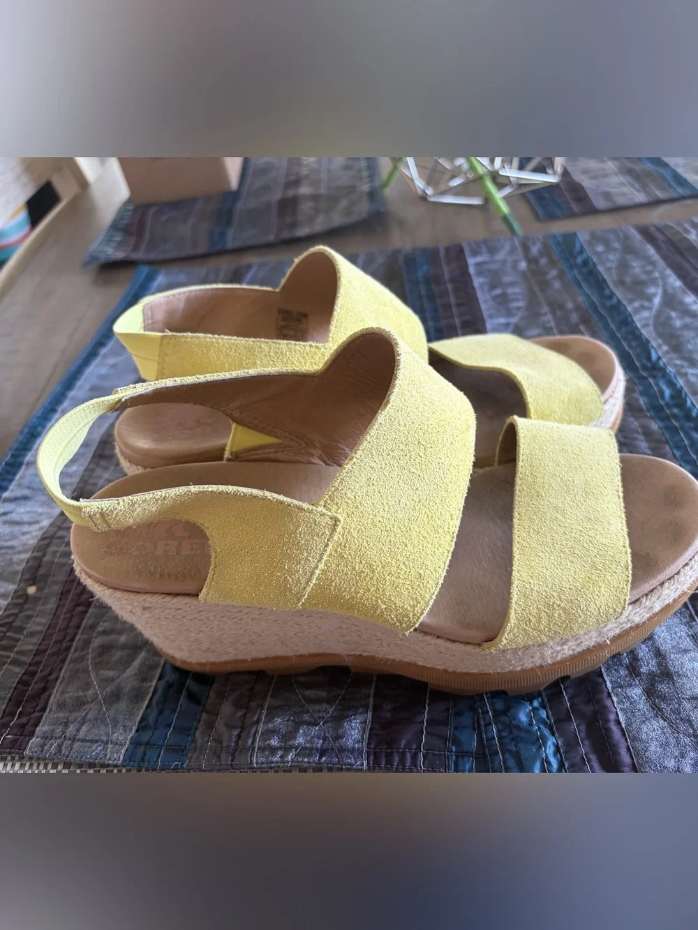 Sorel Yellow Leather And Rope Wedge Heel Sandals Open Toe Size 10